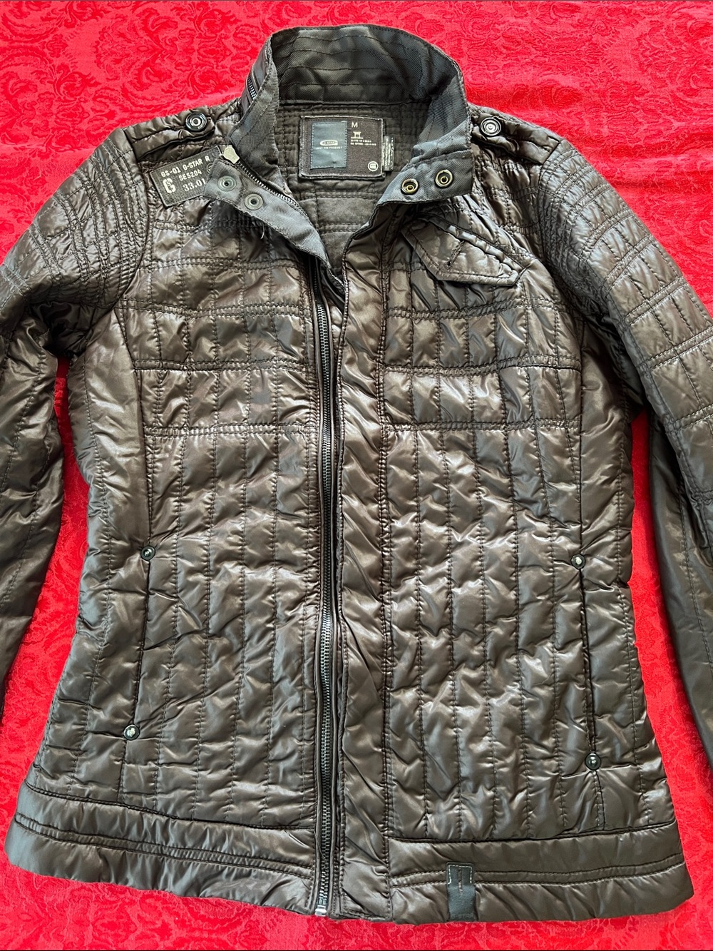 G-Star RAW Women’s Quilted Jacket Medium Black Lightweight Moto Utility Coat